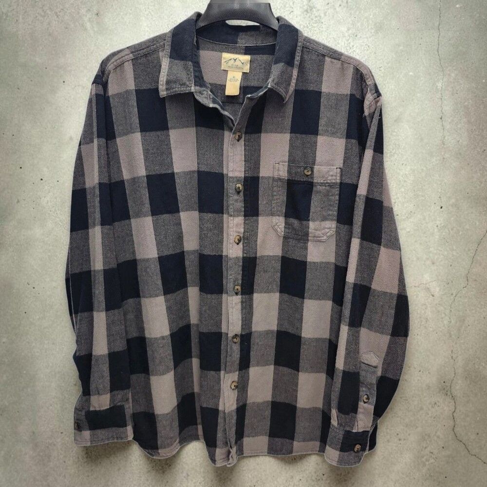 Blue Mountain Flannel Shirt Mens XL Grey Black Plaid Utilitarian Gorpcore